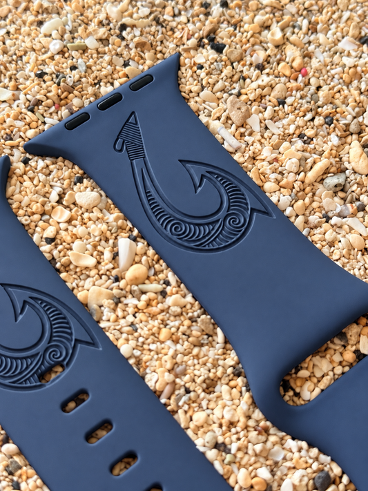 Dusty Denim Fish Hook Engraved Silicone Watch Band Apple Watch Compatible LARGE WATCH 49/46/45/44mm (42mm Series 1-3)