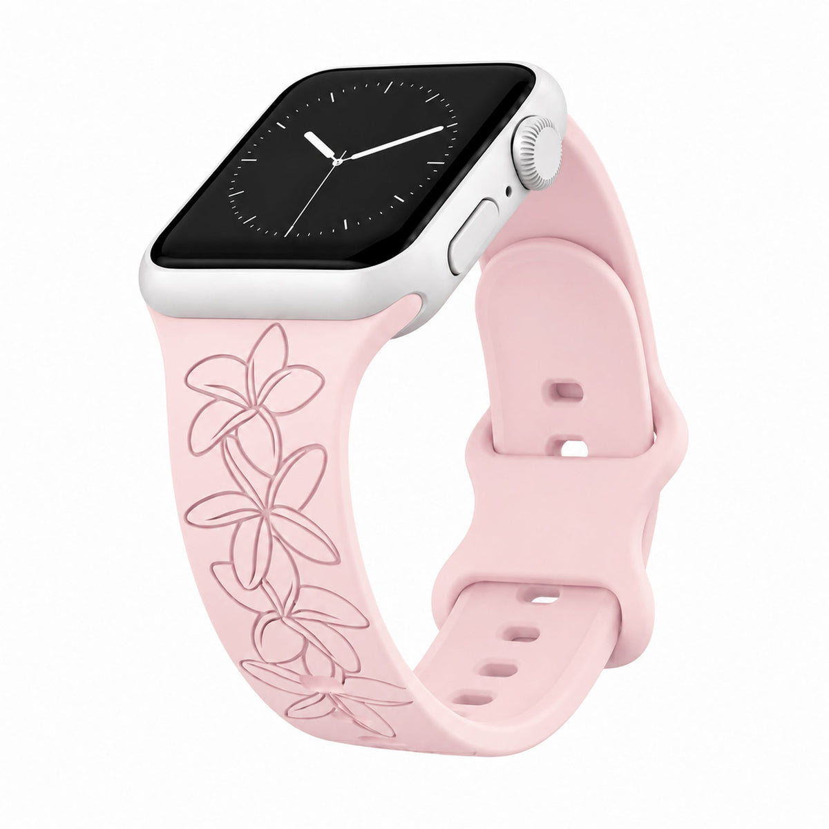 Plumeria Engraved Silicone Watchband Compatible with Apple Watch