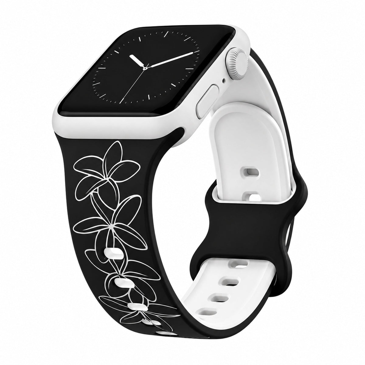 Plumeria Two-Tone Engraved Silicone Watchband Compatible with Apple Watch