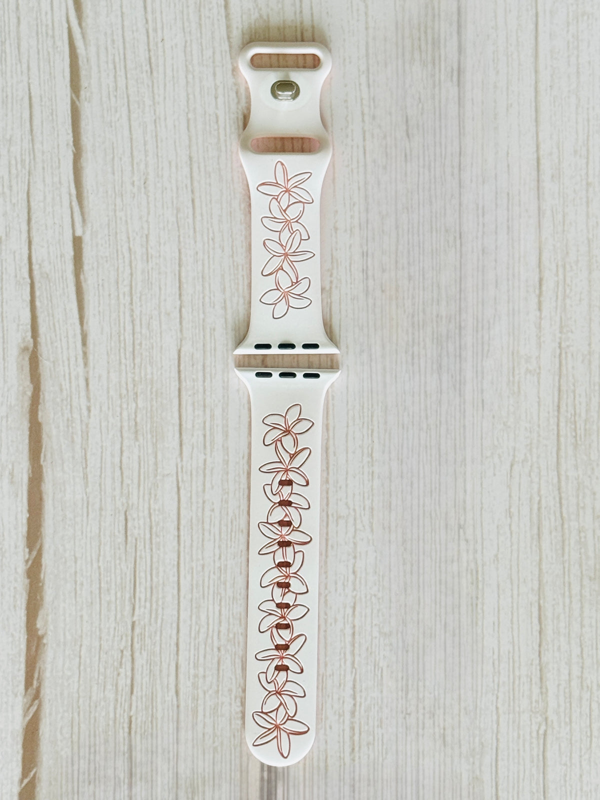 White to Pink Plumeria Engraved Two-Tone Watchband Compatible with Apple Watch - SMALL WATCH - 38/40/41mm (42mm Series 10 & Up)