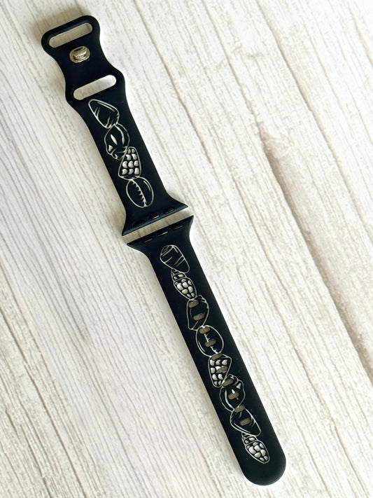 Black to White Shell Medley Engraved Two-Tone Watchband Compatible with Apple Watch - LARGE WATCH - 49/46/45/44mm (42mm Series 1-3)