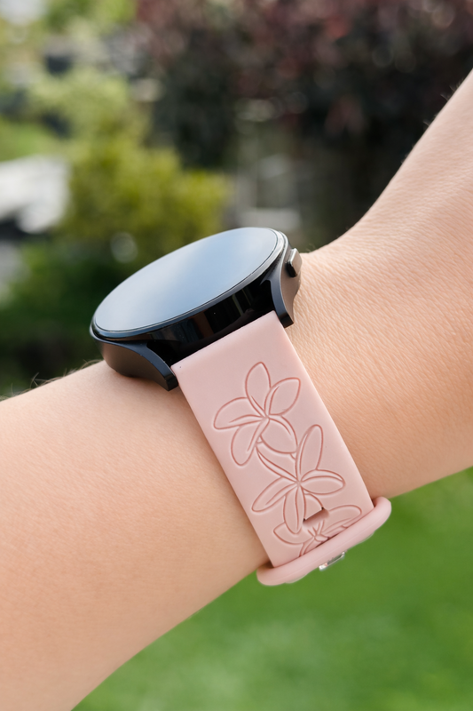 Blush Plumeria Engraved Design Standard Size - Universal Band - 20MM