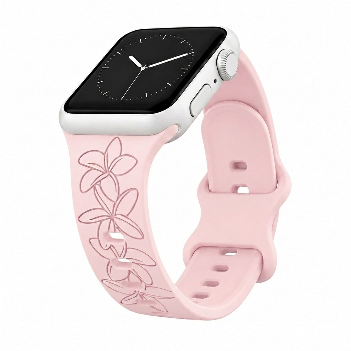 Blush Plumeria Engraved Silicone Watch Band Apple Watch Compatible - SMALL WATCH - 38/40/41mm (42mm Series 10 & Up)