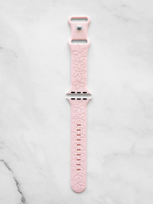 Blush Plumeria Engraved Silicone Watch Band Apple Watch Compatible - SMALL WATCH - 38/40/41mm (42mm Series 10 & Up)