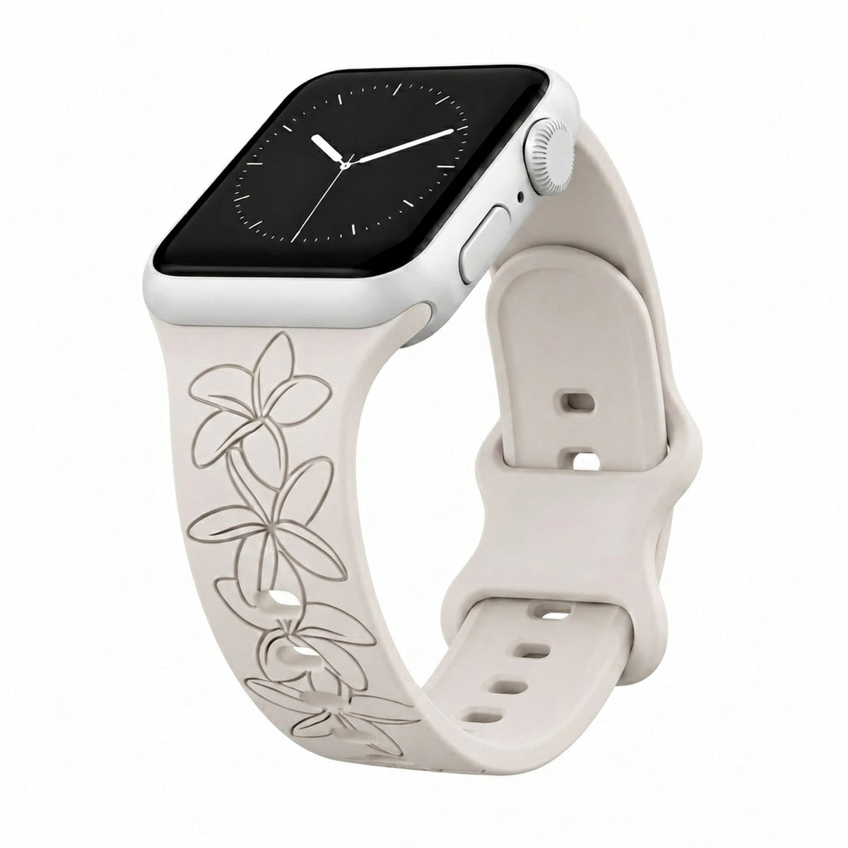 Champagne Plumeria Engraved Silicone Watch Band Apple Watch Compatible - SMALL WATCH - 38/40/41mm (42mm Series 10 & Up)