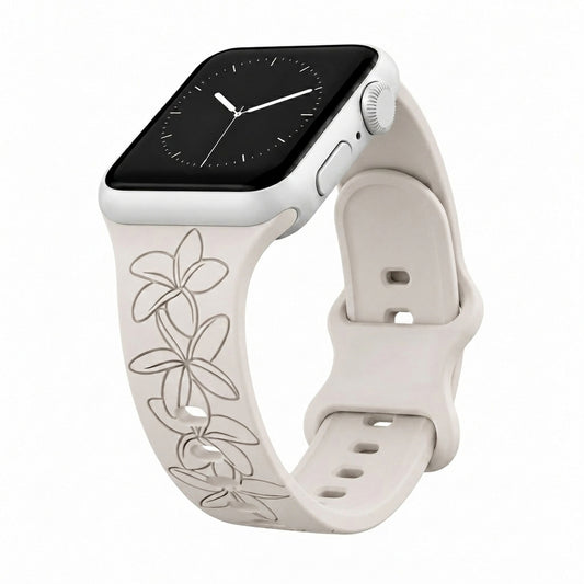 Champagne Plumeria Engraved Silicone Watch Band Apple Watch Compatible - SMALL WATCH - 38/40/41mm (42mm Series 10 & Up)