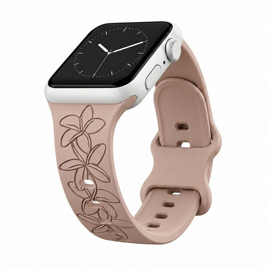 Taupe Plumeria Engraved Silicone Watchband Compatible with Apple Watch - SMALL WATCH - 38/40/41mm (42mm Series 10 & Up)