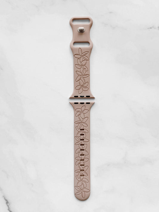 Taupe Plumeria Engraved Silicone Watchband Compatible with Apple Watch - SMALL WATCH - 38/40/41mm (42mm Series 10 & Up)