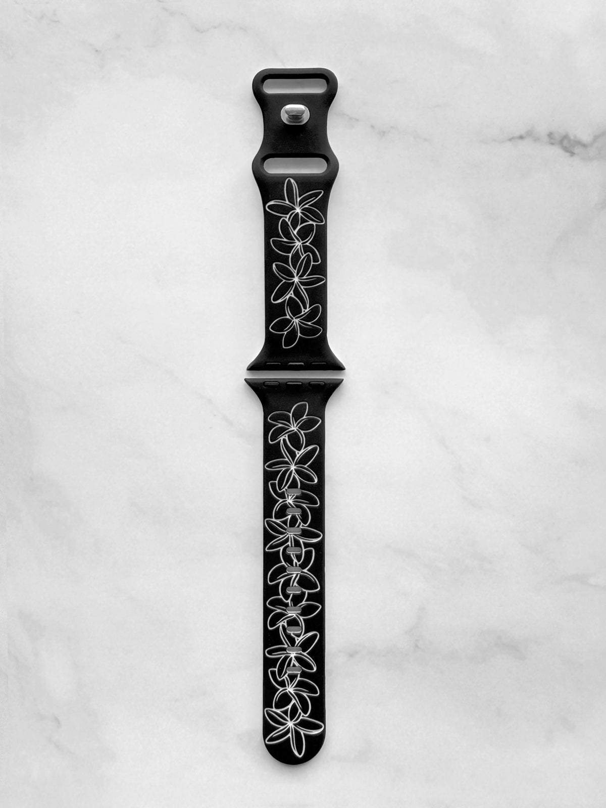 Black to White Plumeria Engraved Two-Tone Watch Band Apple Watch Compatible SMALL WATCH 38/40/41mm (42mm Series 10 & Up)