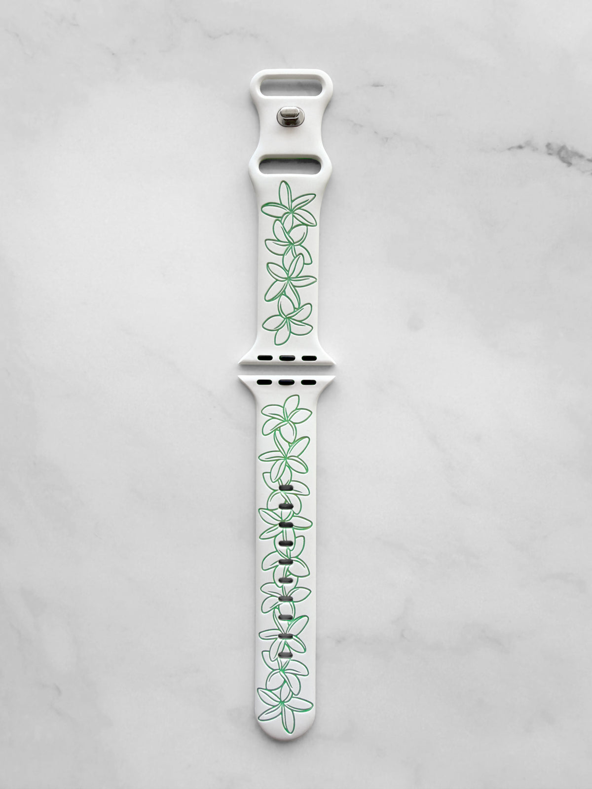 White to Green Plumeria Engraved Two-Tone Watch Band Apple Watch Compatible SMALL WATCH 38/40/41mm (42mm Series 10 & Up)