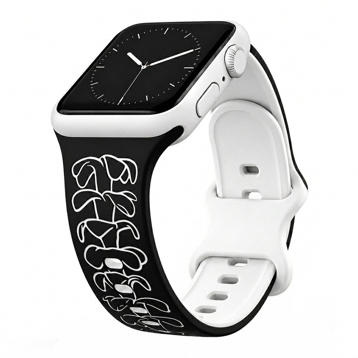 Black to White Puakenikeni Engraved Two-Tone Watchband Compatible with Apple Watch - SMALL WATCH - 38/40/41mm (42mm Series 10 & Up)