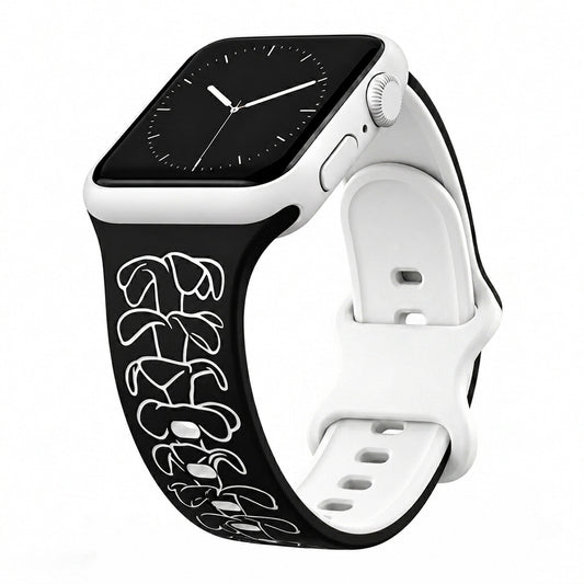 Black to White Puakenikeni Engraved Two-Tone Watchband Compatible with Apple Watch - SMALL WATCH - 38/40/41mm (42mm Series 10 & Up)