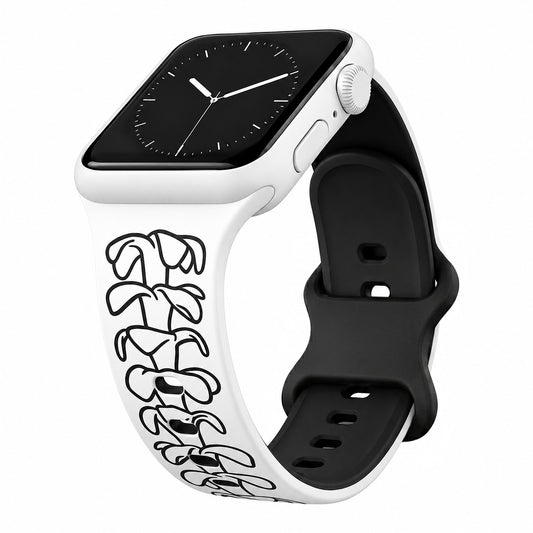 White to Black Puakenikeni Engraved Two-Tone Watchband Compatible with Apple Watch - SMALL WATCH - 38/40/41mm (42mm Series 10 & 11)