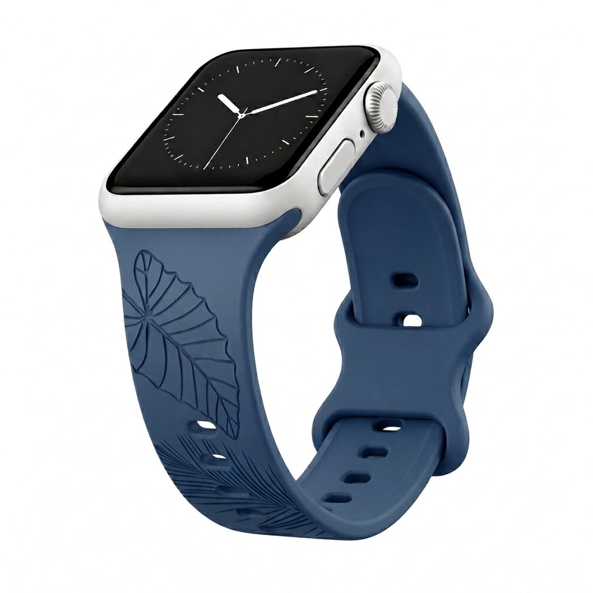 Dusty Denim Tropical Medley Engraved Silicone Watch Band Apple Watch Compatible LARGE WATCH 49/46/45/44mm (42mm Series 1-3)
