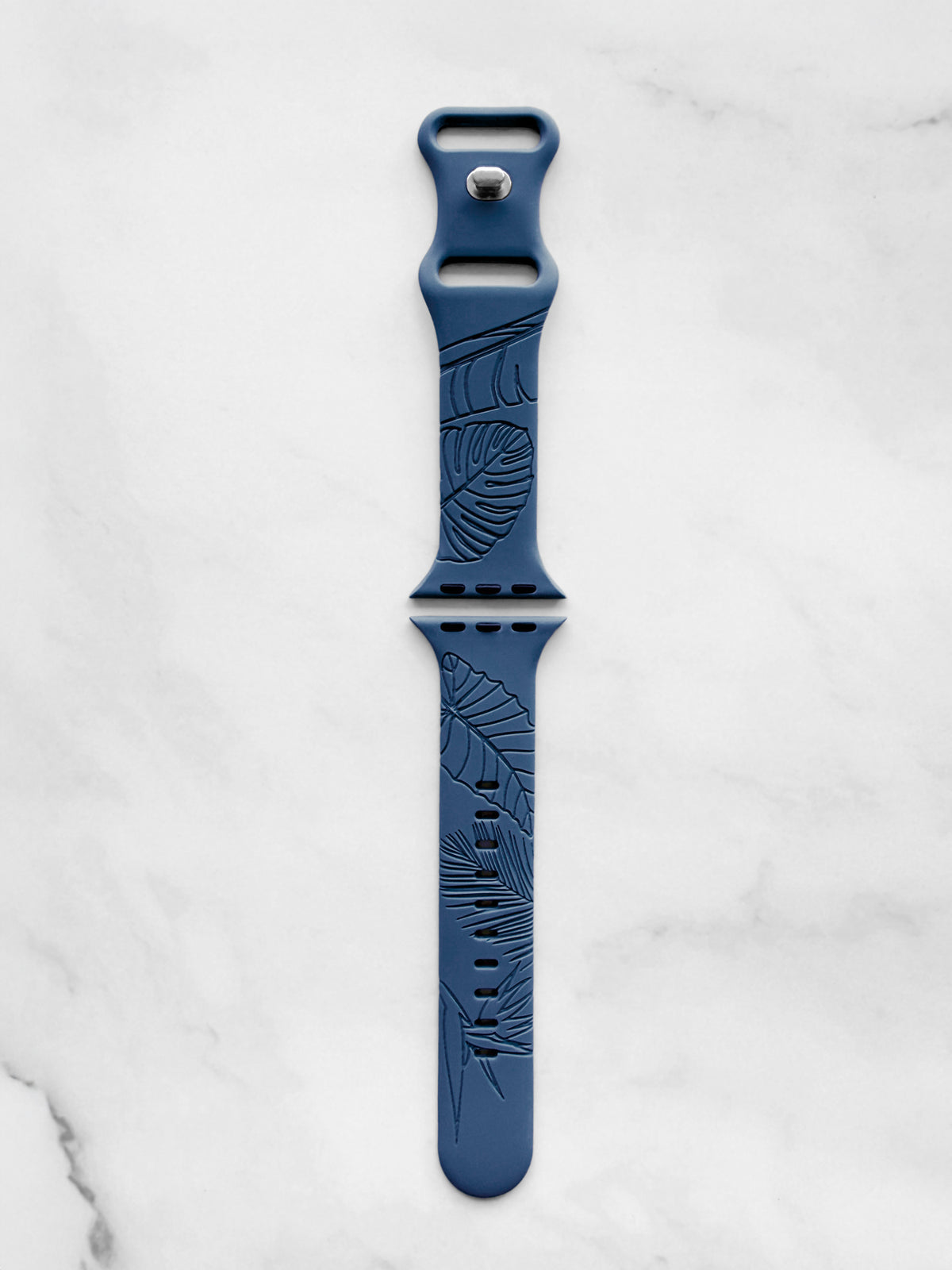 Dusty Denim Tropical Medley Engraved Silicone Watch Band Apple Watch Compatible LARGE WATCH 49/46/45/44mm (42mm Series 1-3)