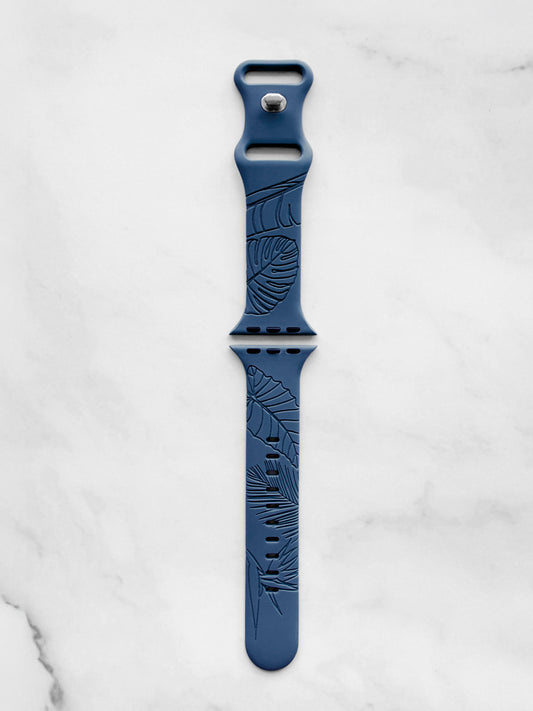 Dusty Denim Tropical Engraved Silicone Watch Band Apple Watch Compatible SMALL WATCH 38/40/41mm & (42mm Series 10 & Up)