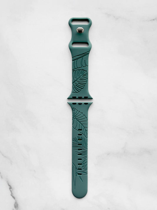 Dusty Jungle Tropical Engraved Silicone Watch Band Apple Watch Compatible SMALL WATCH 38/40/41mm & (42mm Series 10 & Up)