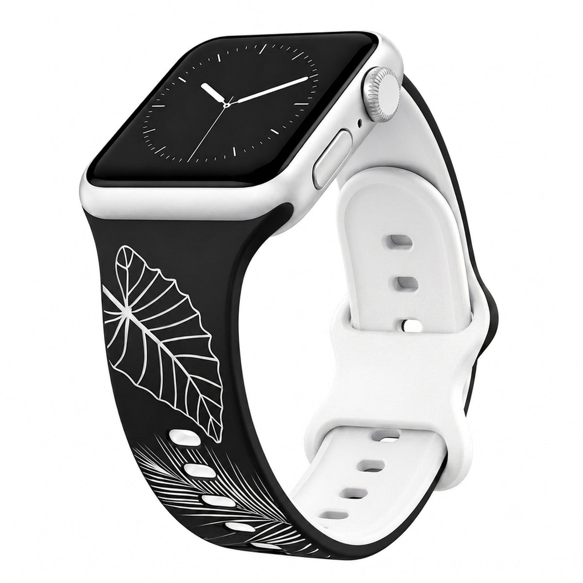 Black to White Tropical Engraved Two-Tone Watch Band Apple Watch Compatible LARGE WATCH 49/46/45/44mm (42mm Series 1-3)
