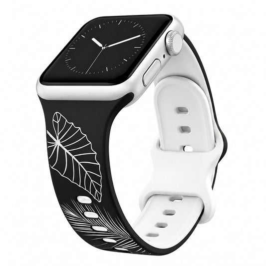 Black to White Tropical Engraved Two-Tone Watch Band Apple Watch Compatible SMALL WATCH 38/40/41mm (42mm Series 10 & Up)