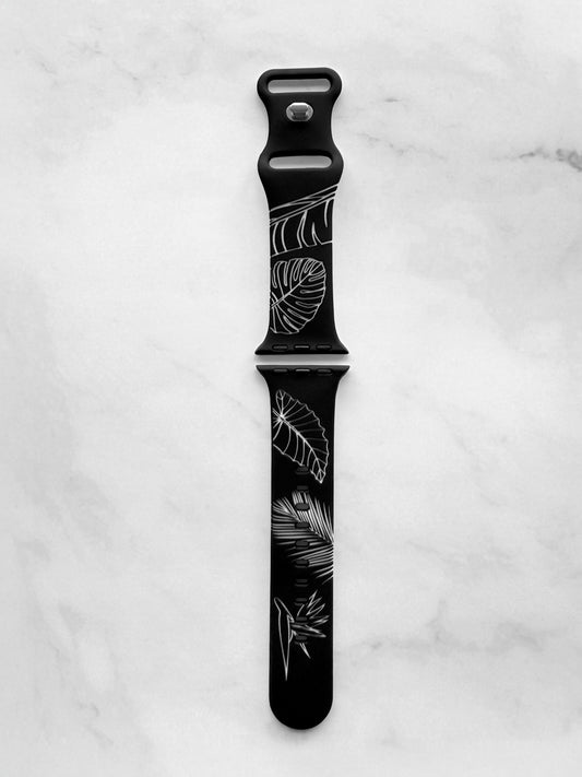 Black to White Tropical Engraved Two-Tone Watch Band Apple Watch Compatible SMALL WATCH 38/40/41mm (42mm Series 10 & Up)