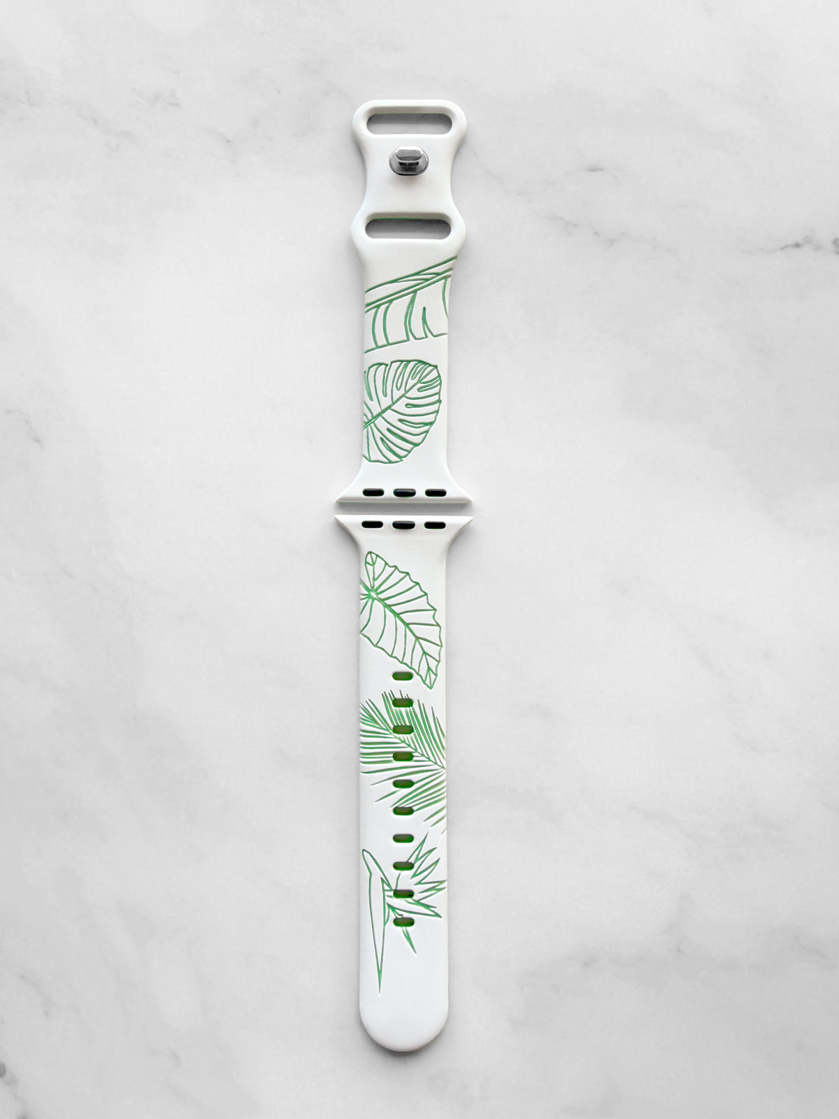 White to Green Tropical Engraved Two-Tone Watch Band Apple Watch Compatible LARGE WATCH 49/46/45/44mm (42mm Series 1-3)