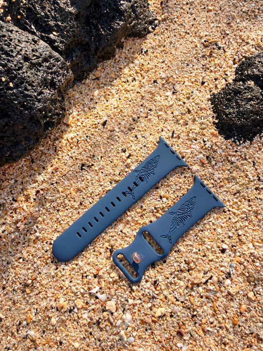 Dusty Denim Tribal Shark Engraved Silicone Watch Band Apple Watch Compatible LARGE WATCH 49/46/45/44mm (42mm Series 1-3)