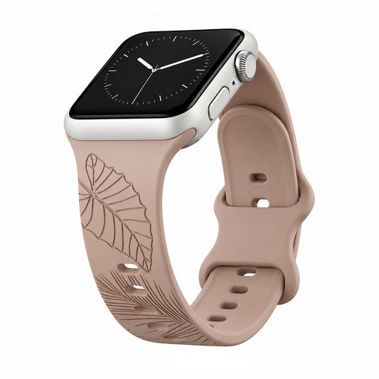 Taupe Tropical Medley Engraved Silicone Watchband Compatible with Apple Watch - SMALL WATCH - 38/40/41mm (42mm Series 10 & Up)