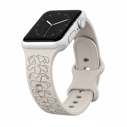 Champagne Puakenikeni Engraved Silicone Watchband Compatible with Apple Watch - SMALL WATCH - 38/40/41mm (42mm Series 10 & 11)