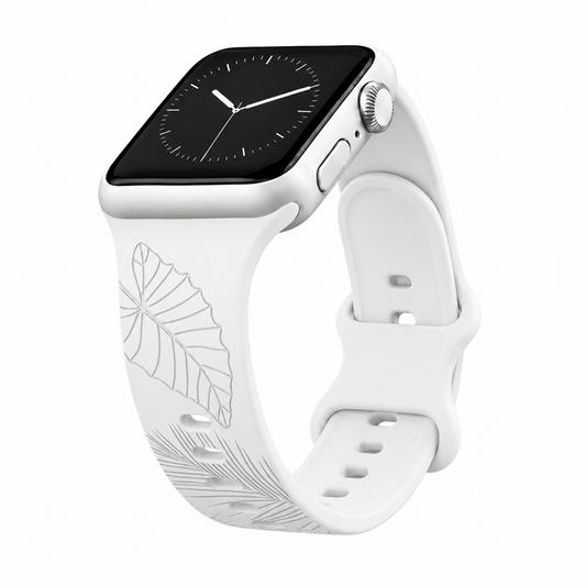 White Tropical Medley Engraved Silicone Watchband Compatible with Apple Watch - SMALL WATCH - 38/40/41mm (42mm Series 10 & 11)