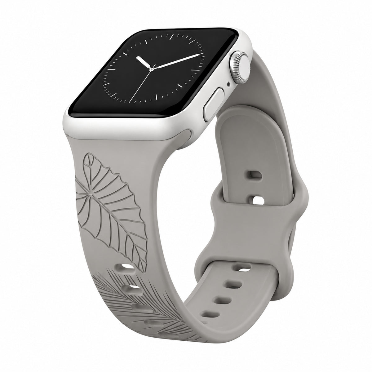 Gray Tropical Medley Engraved Silicone Watchband Compatible with Apple Watch - SMALL WATCH - 38/40/41mm (42mm Series 10 & 11)