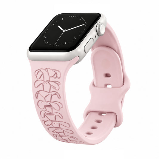 Blush Puakenikeni Engraved Silicone Watchband Compatible with Apple Watch - SMALL WATCH - 38/40/41mm (42mm Series 10 & 11)