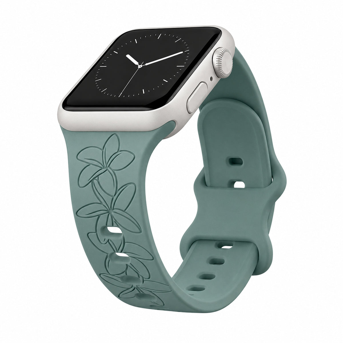 Dusty Jungle Plumeria Engraved Silicone Watchband Compatible with Apple Watch - SMALL WATCH - 38/40/41mm (42mm Series 10 & 11)