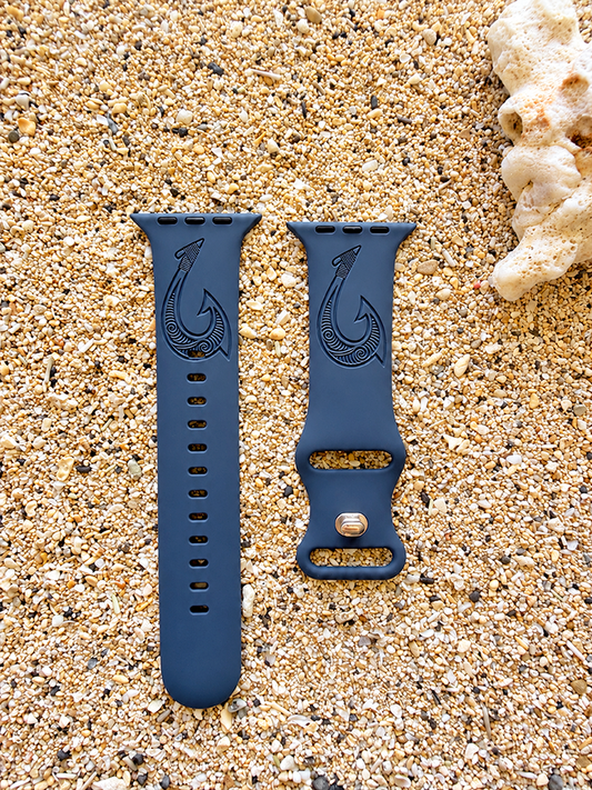 Dusty Denim Fish Hook Engraved Silicone Watch Band Apple Watch Compatible LARGE WATCH 49/46/45/44mm (42mm Series 1-3)